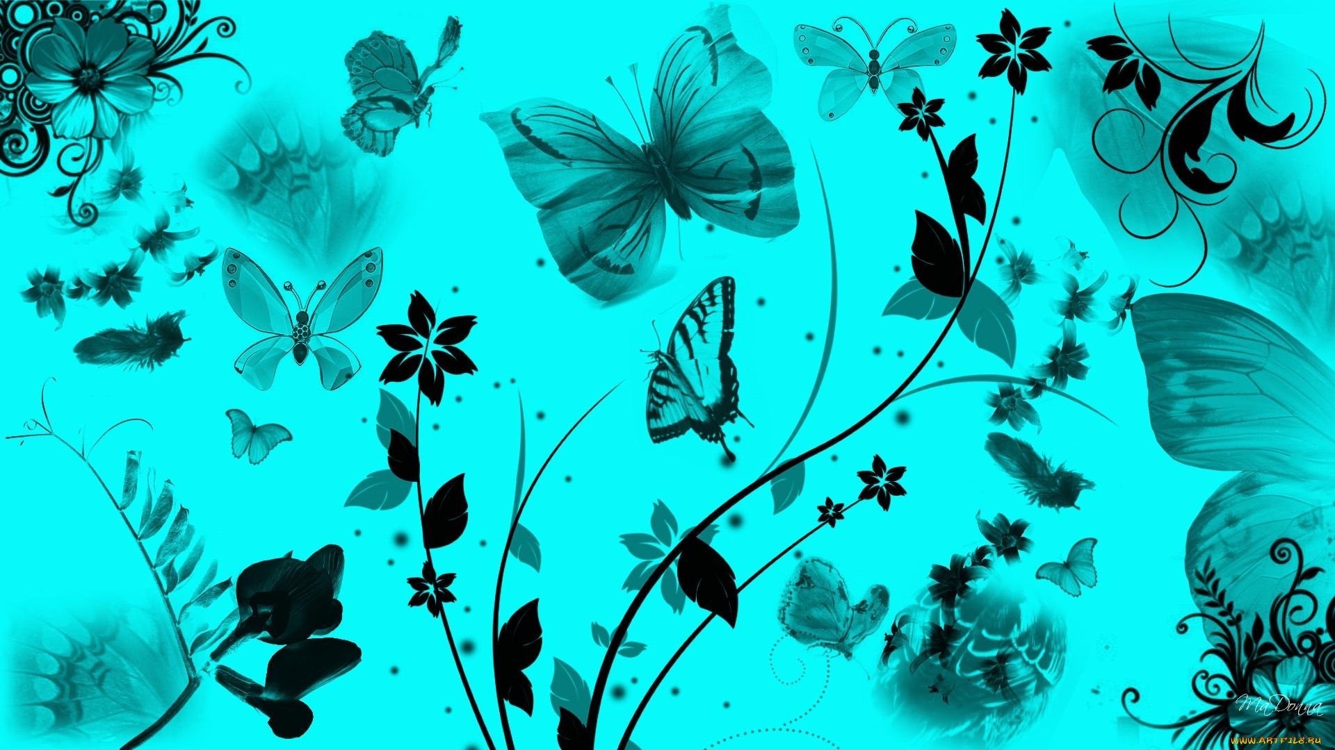 Голубой фон с бабочками
