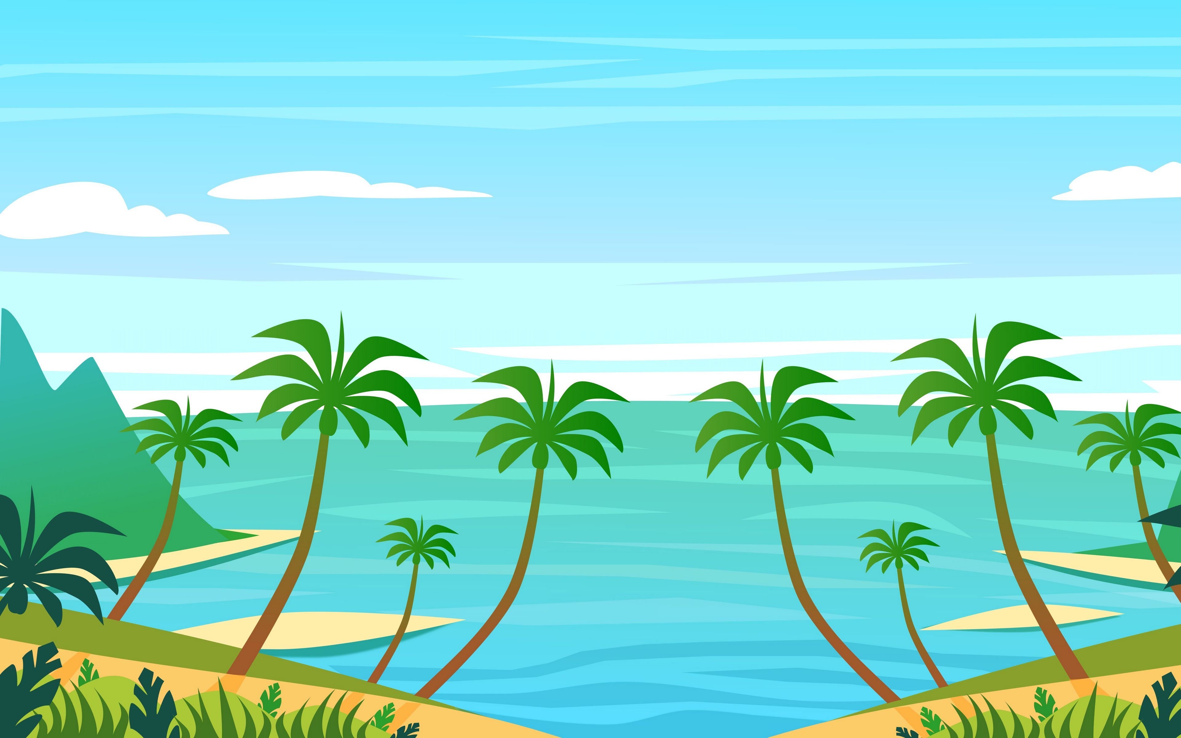 Пляж с пальмами мультяшный