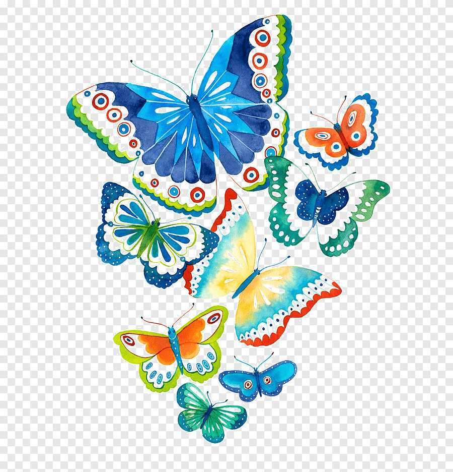 Бабочки цветные на прозрачном фоне