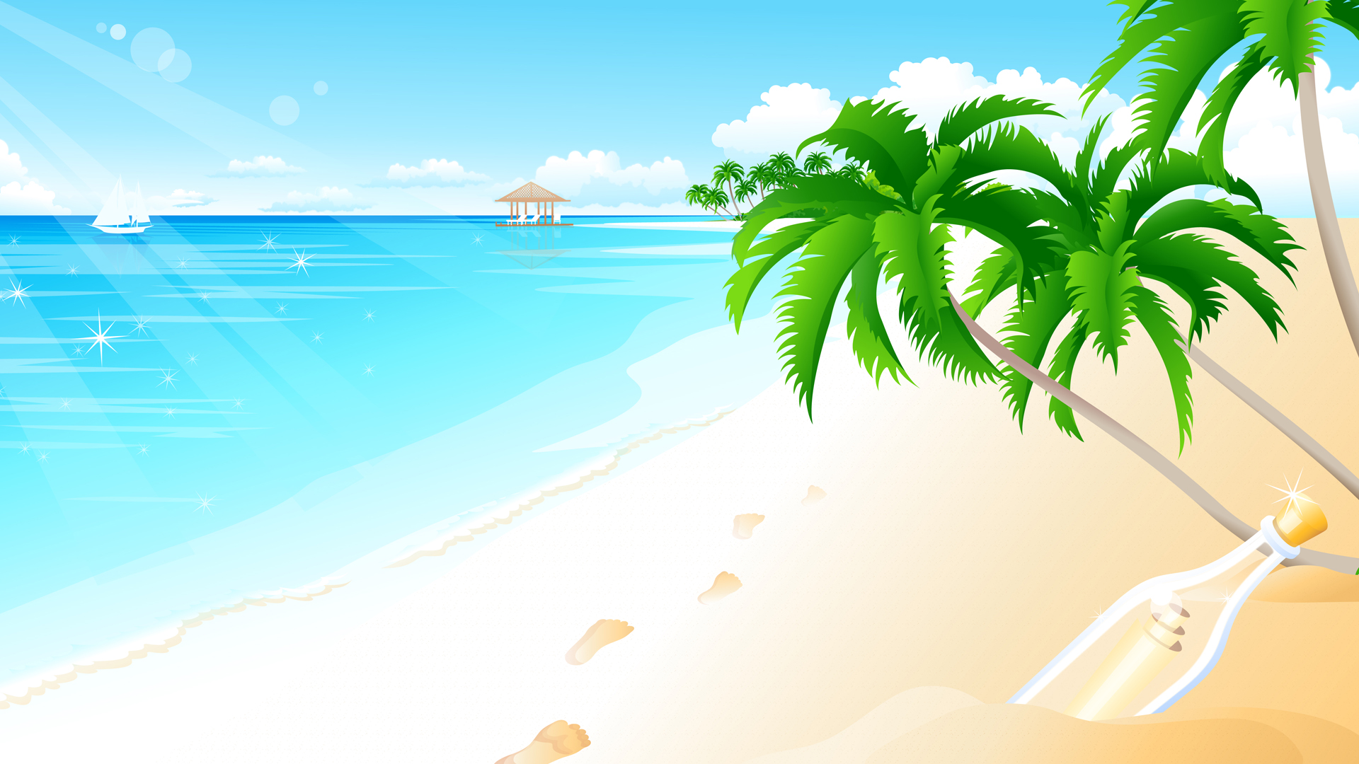 Пляж пальмы вектор
